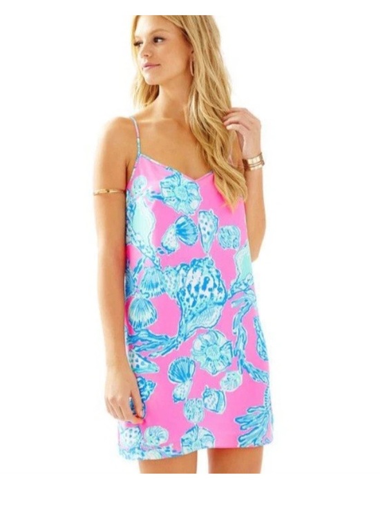Lilly Pulitzer Dresses & Skirts - Lilly Pulitzer Clara Slip Halter Dress 100% Silk Women’s Size XS Pink/Blue Shell
